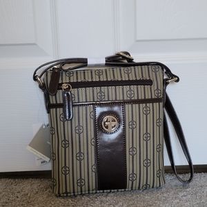 NWT Giani Bernini Functional 6 Pocket Beige Brown Crossbody Purse